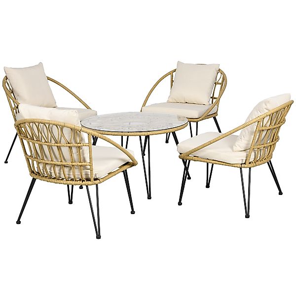 Outsunny 5 tlg Rattan Gartenmöbel Set Sitzgarnitur mit Esstisch und 4 Stühl günstig online kaufen