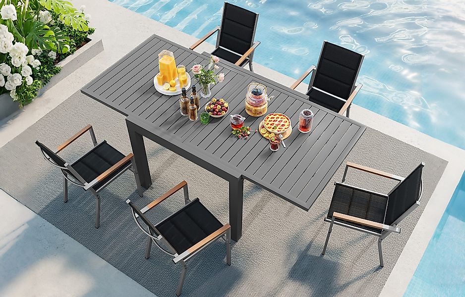 HOMALL Gartentisch Gartenanbautisch 80/160 cm,ausziehbarer Aluminiumtisch günstig online kaufen