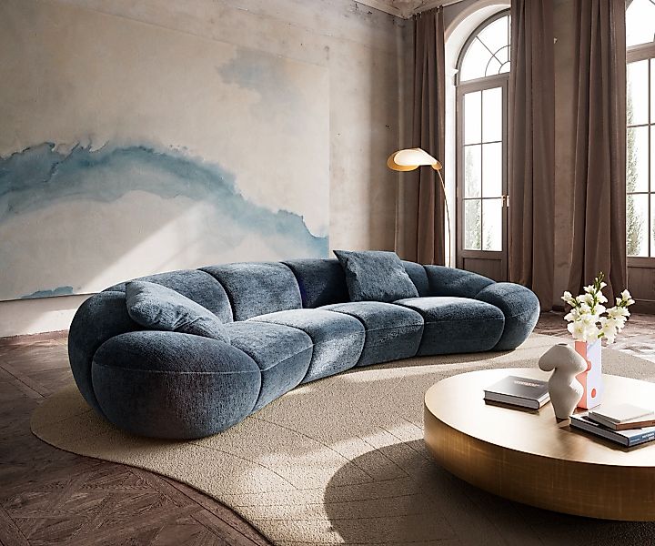 Big-Sofa Lunna 360x175 cm Chenille Blau 2 Kissen günstig online kaufen