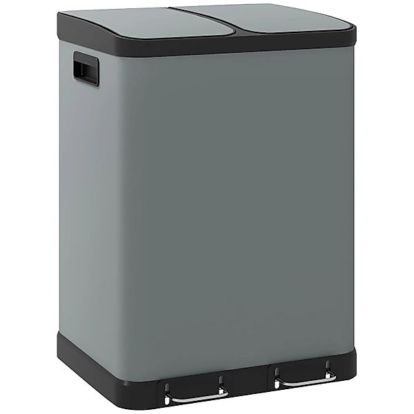 HOMCOM Mülleimer Metall Kunststoff Grau 48,8L x 39,5B x 67H cm günstig online kaufen