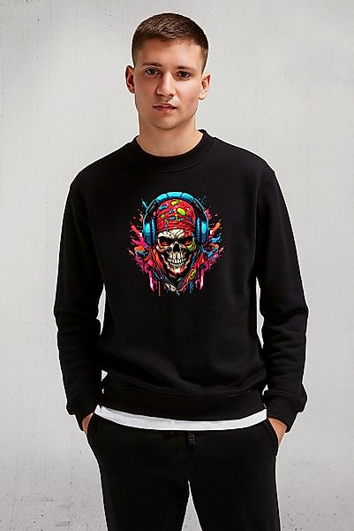 Banco Sweatshirt Herren Rundhals Pullover - Stylischer Skeletten_Kopf Unifa günstig online kaufen