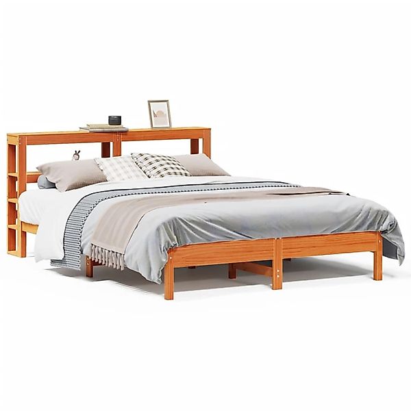 vidaXL Massivholzbett ohne Matratze Wachsbraun 140x200 cm Kiefernholz 33061 günstig online kaufen