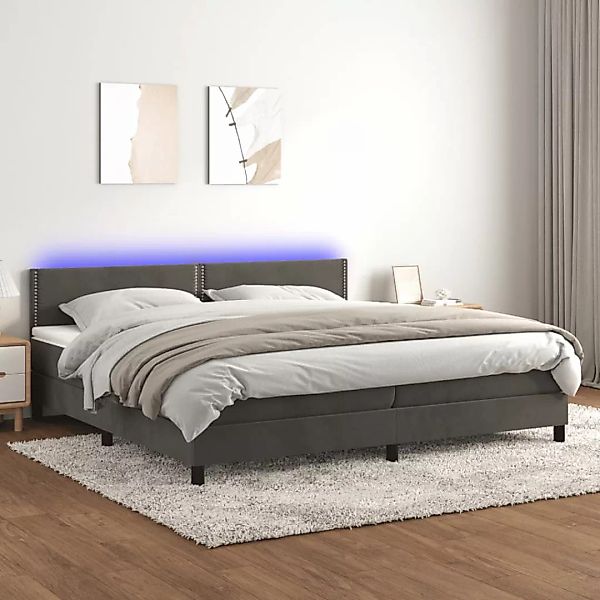 Vidaxl Boxspringbett Mit Matratze & Led Dunkelgrau 200x200 Cm Samt günstig online kaufen