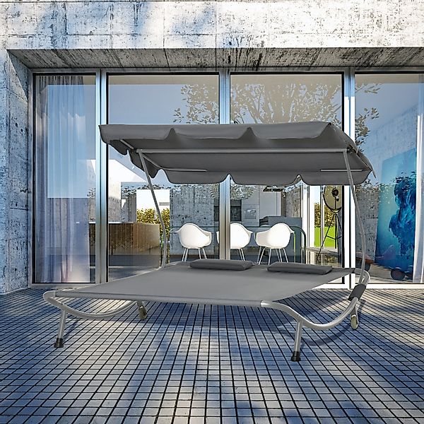 Outsunny Gartenliege Sonnenliege rollbar mit Dach, Liegestuhl mit Kopfkisse günstig online kaufen