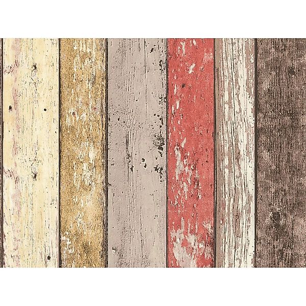 Bricoflor Selbstklebende Tapete in Holzoptik Maritimes Tapeten Panel in Rot günstig online kaufen