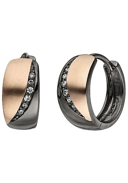 JOBO Paar Creolen, 925 Silber schwarz bicolor mit 12 Zirkonia günstig online kaufen