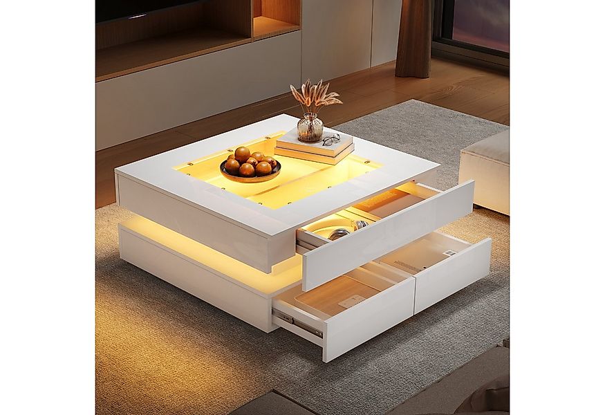 Merax Couchtisch hochglanz Sofatisch Beistelltisch mit LED-Beleuchtung (1-S günstig online kaufen