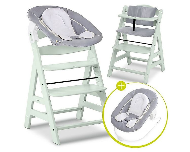 Hauck Hochstuhl Alpha Plus Mint Newborn Set - Stretch Grey (Set), Holz Baby günstig online kaufen