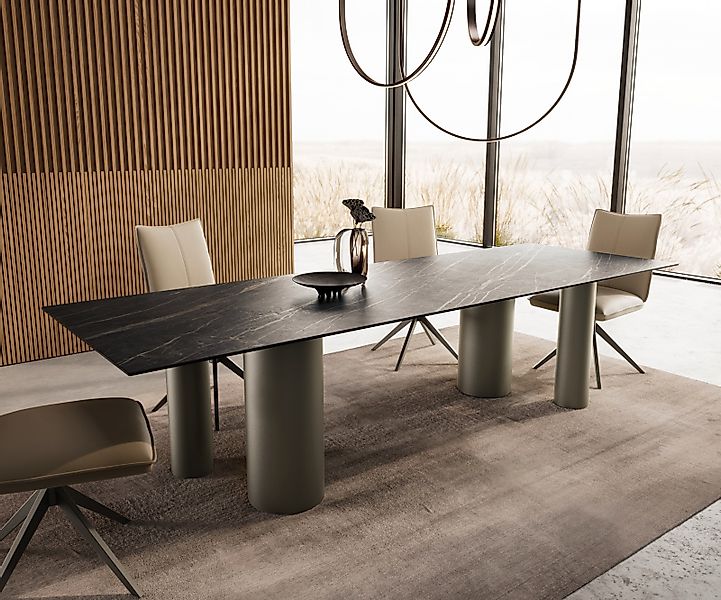 Esstisch Edge 300x100 Keramik Laminam®Noir Desir Braun Pilier Metall Effekt günstig online kaufen