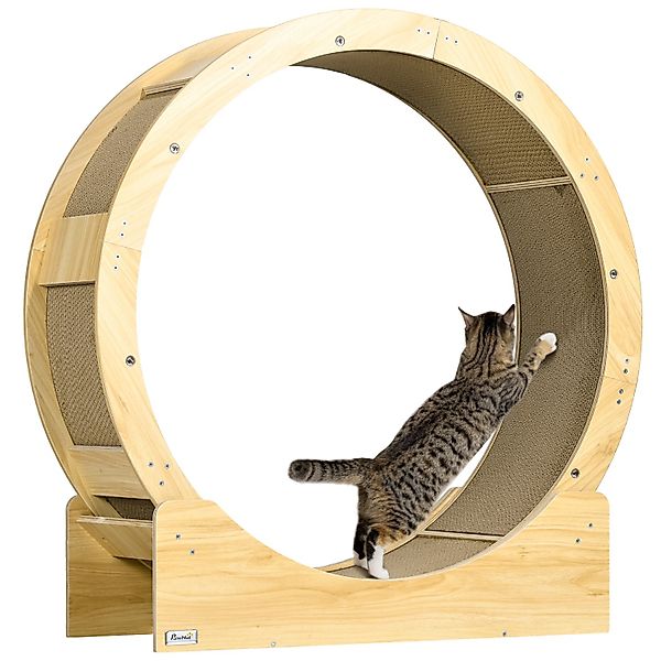 PawHut Katzenlaufrad Mehrschichtplatte Wellpapier Eiche 91L x 33,5B x 94H c günstig online kaufen