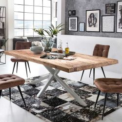 Küchentisch rustikal aus Teak Recyclingholz Metall günstig online kaufen