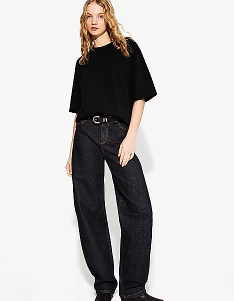 Bershka Oversize-T-Shirt Aus Schwerem Baumwollcotton Mit Kurzen Ärmeln Dame günstig online kaufen