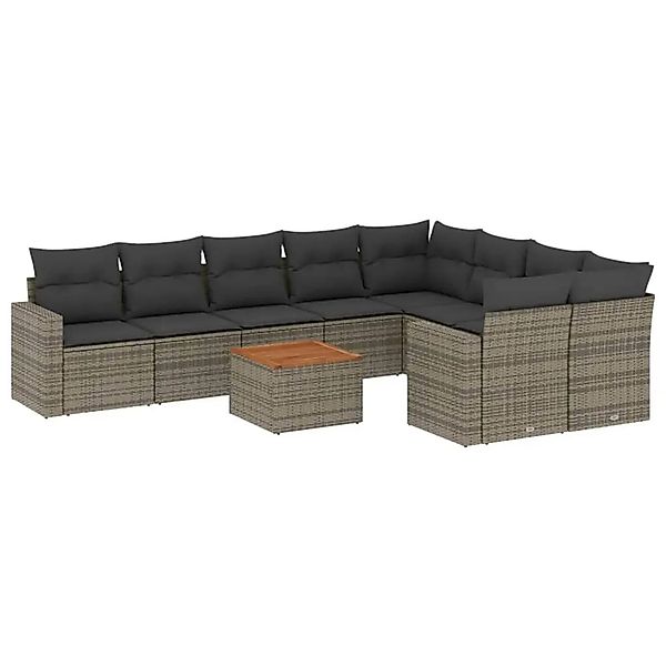 vidaXL 10-Tlg Garten-Sofagarnitur mit Kissen Grau Poly Rattan 3224282 günstig online kaufen