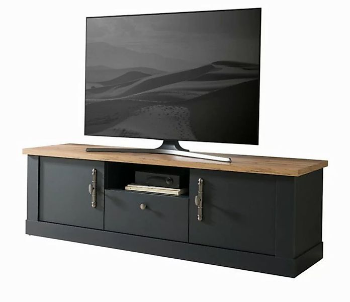 Furn.Design TV-Schrank Ribera (Lowboard in matt grau mit Wotan Eiche, 158 x günstig online kaufen