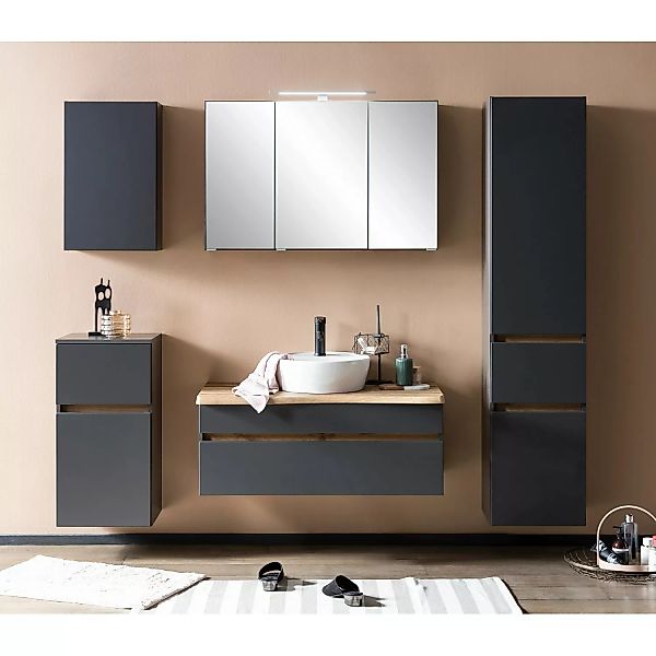Held Möbel Waschtisch-Set Trient 100 cm x 200 cm x 47 cm Grau-Eiche günstig online kaufen