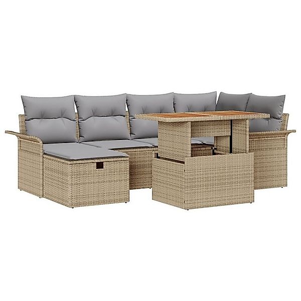 vidaXL Loungesofa 7-teiliges Garten-Sofa-Set mit Kissen Beige Poly-Rattan, günstig online kaufen