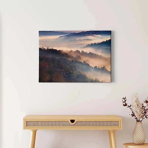 Bricoflor Herbst Bild Mit Wald Im Nebel Wandbild Mit Sonnenuntergang Im Her günstig online kaufen