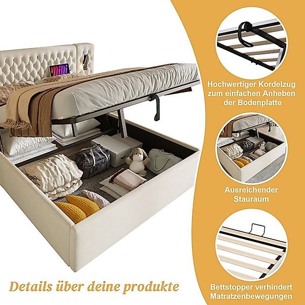STILVORA Polsterbett Stauraumbett 160×200 Doppelbett Jugendbett mit Nachtti günstig online kaufen