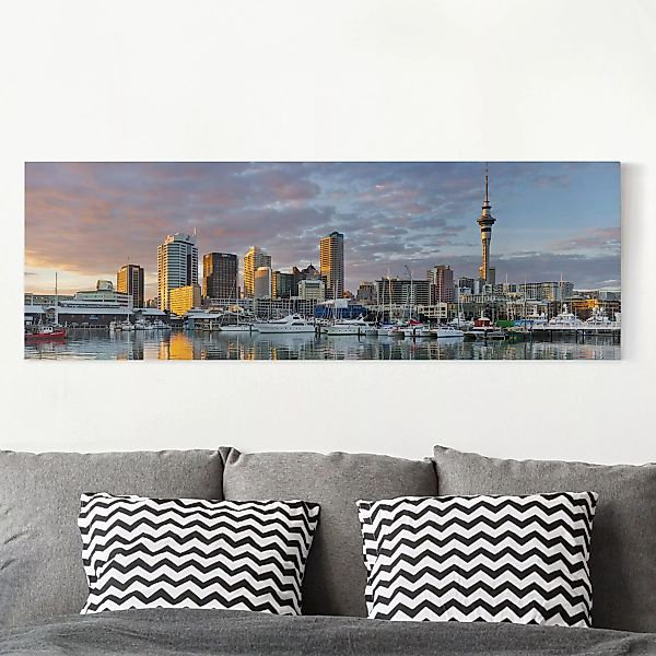 Leinwandbild Architektur & Skyline - Panorama Auckland Skyline Sonnenunterg günstig online kaufen