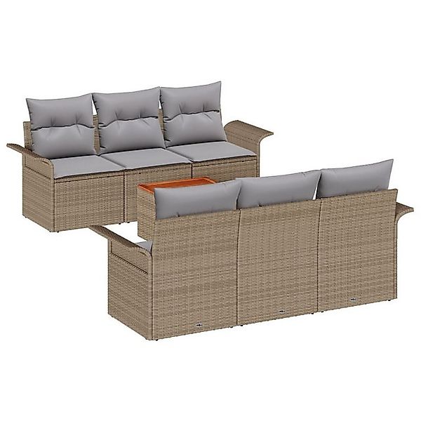 vidaXL Loungesofa 7-teiliges Garten-Sofa-Set mit Kissen Beige Poly Rattan A günstig online kaufen