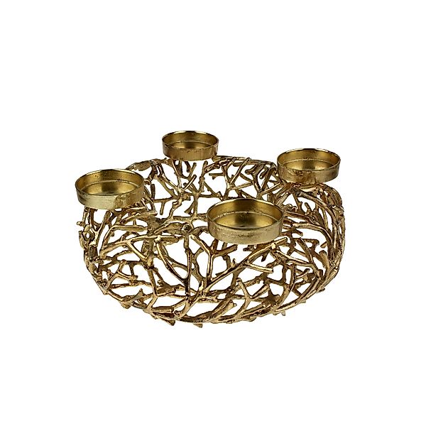 Astkranz mit 4 Kerzenhaltern – Adventskranz aus Aluminium gold Ø 53 cm günstig online kaufen