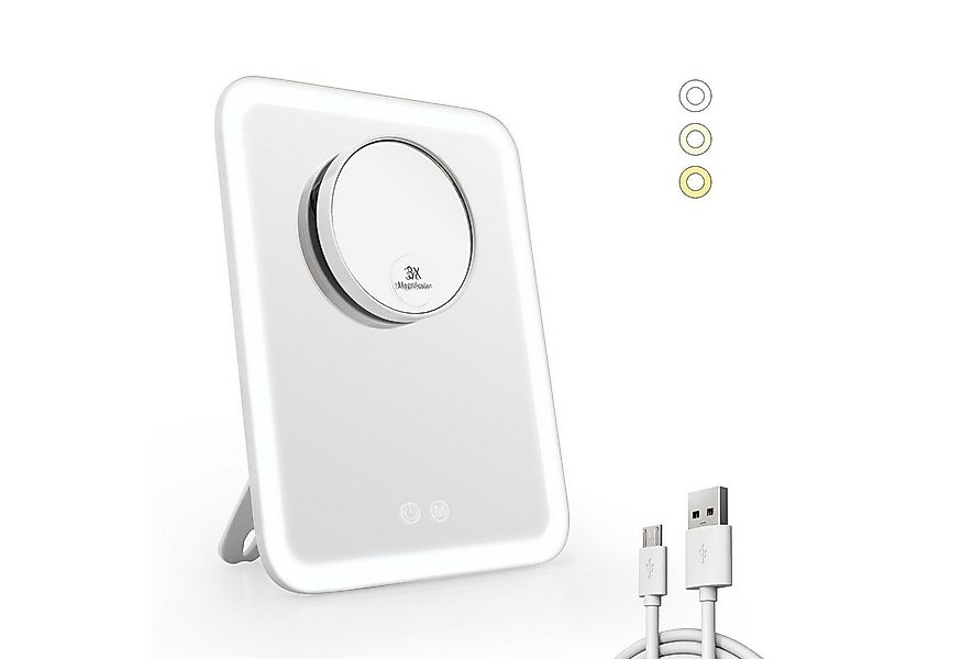 EMKE Kosmetikspiegel mit Beleuchtung und 3 fach Vergrößerung 3 Lichtfarben günstig online kaufen