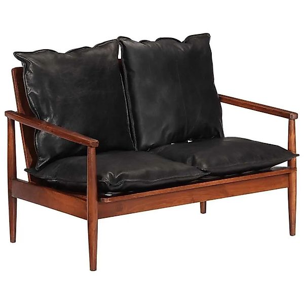vidaXL 2-Sitzer-Sofa Schwarz Echtleder und Massivholz Akazie 340924 günstig online kaufen