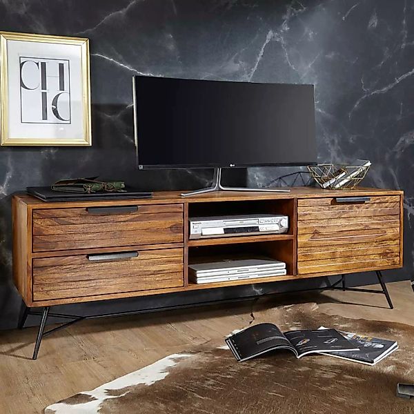 TV Unterschrank aus Sheesham Massivholz und Eisen 160 cm breit günstig online kaufen
