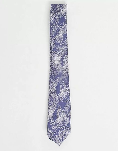 River Island – Geblümte Krawatte in Blau günstig online kaufen