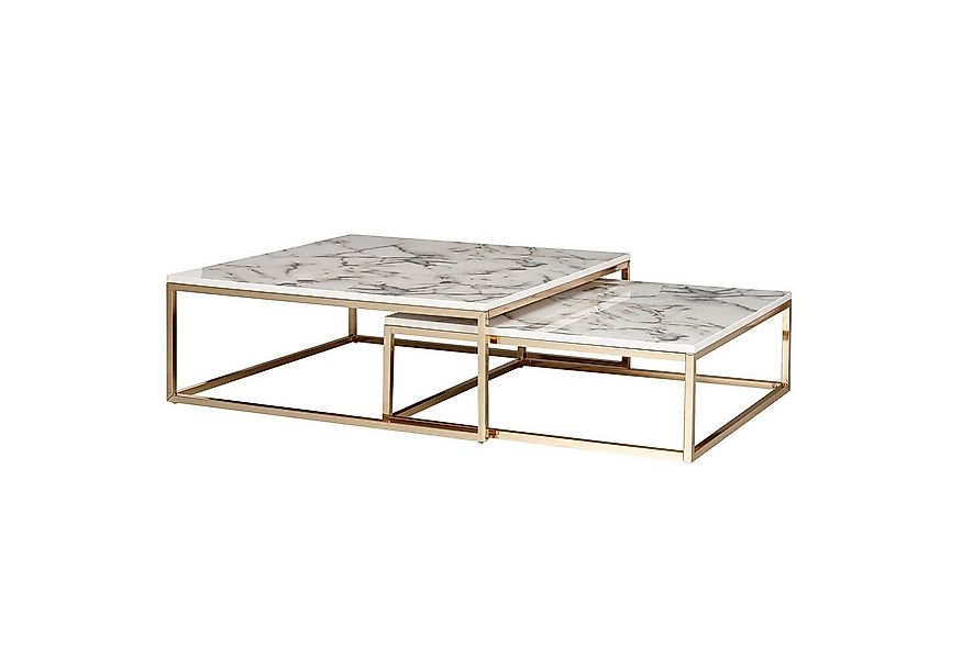 Wohnling Couchtisch WL6.246 2er Set Weiß Marmor Optik Satztisch Modern Meta günstig online kaufen