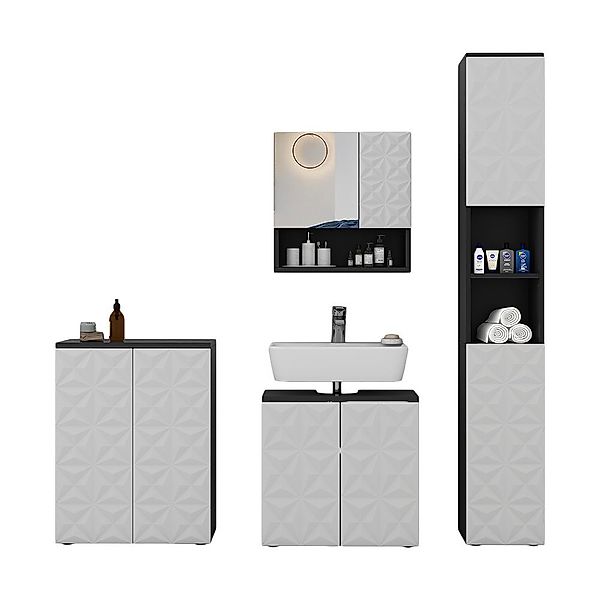 Vicco Badmöbel-Set Edge, Schwarz/Weiß, 4 Teile, günstig online kaufen