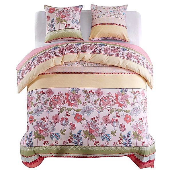 vidaXL Bettwäsche-Set Blumen/Streifen Rosa 200x220/80x80 cm 133441 günstig online kaufen