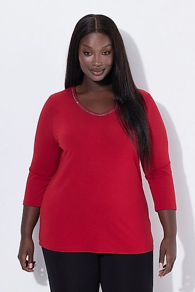 Ulla Popken T-Shirt Shirt Zierband Classic V-Ausschnitt 3/4-Arm günstig online kaufen