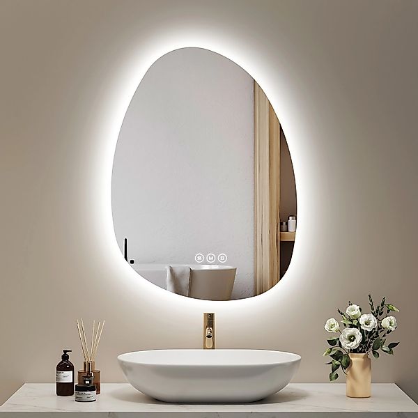 Emke LED Badspiegel mit Anti-Beschlag 75 x 55 cm Asymmetrisch Spiegel mit 3 günstig online kaufen