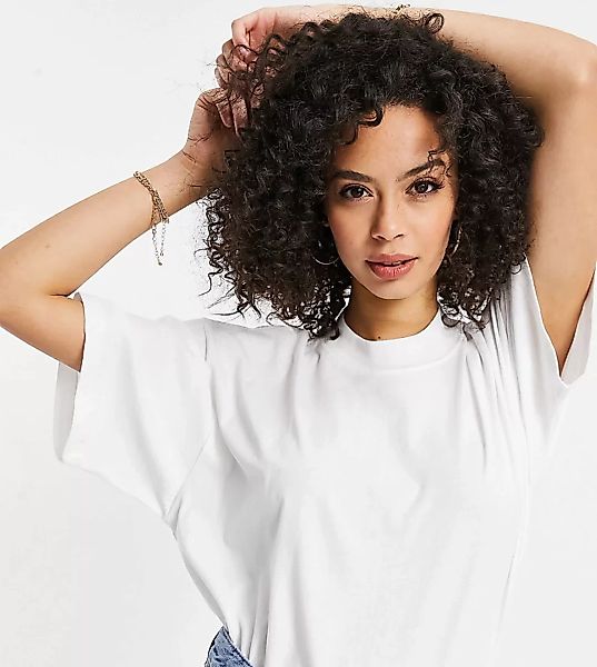 ASOS DESIGN Tall – Hochgeschlossenes T-Shirt mit abgerundetem Saum in Weiß- günstig online kaufen