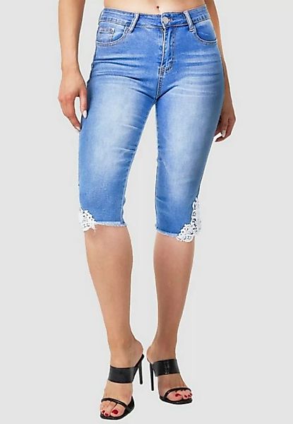 MiSS RJ Caprihose Capri Jeans Shorts mit Spitze 5413 in Hellblau günstig online kaufen