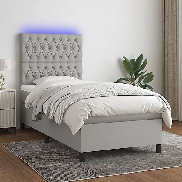 Vidaxl Boxspringbett Mit Matratze & Led Hellgrau 100x200 Cm Stoff günstig online kaufen