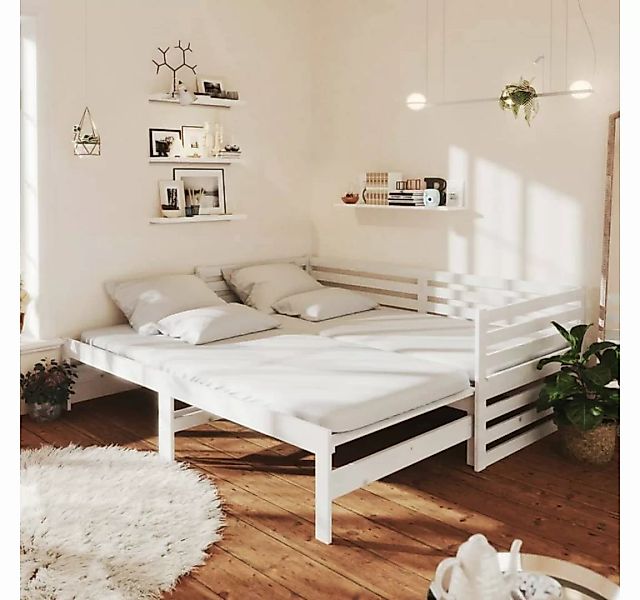 vidaXL Bett Ausziehbares Tagesbett 2x(90x200) cm Weiß Massivholz Kiefer günstig online kaufen