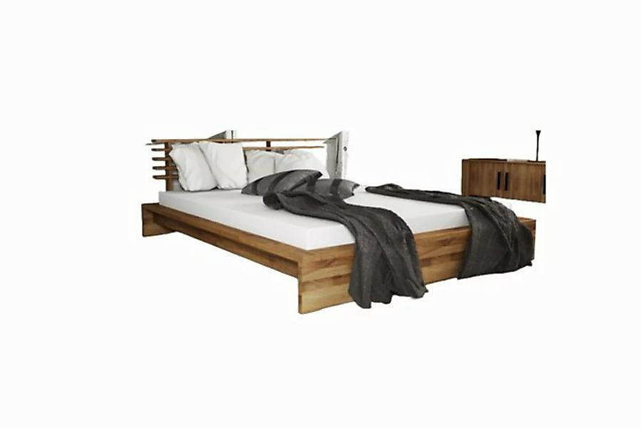 Natur24 Einzelbett Bett Lubic 1 Wildeiche 160x200 mit Sprossenkopfteil u. H günstig online kaufen