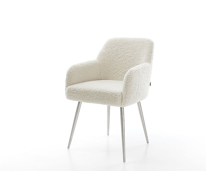 Esszimmerstuhl Greg-Flex Teddystoff Beige 4-Fuß konisch Edelstahl Taschenfe günstig online kaufen