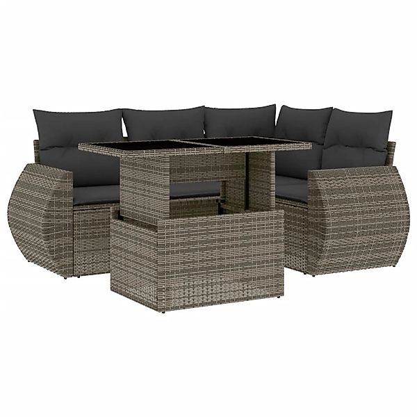 vidaXL 5-Tlg Garten-Sofagarnitur mit Kissen Hellgrau Poly Rattan 3267882 günstig online kaufen