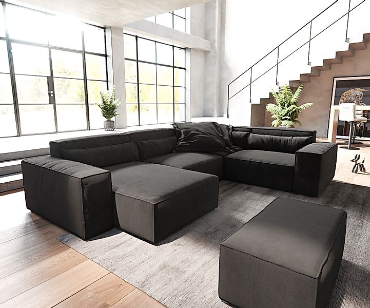 Wohnlandschaft Sirpio 300x210 cm Mikrofaser Schwarz Recamiere variabel mit günstig online kaufen