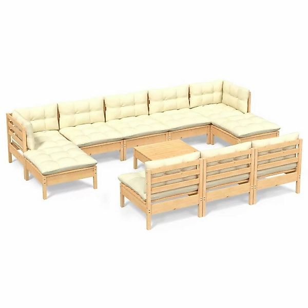 vidaXL 11-tlg Garten-Lounge-Set mit Creme Kissen Kiefernholz Modell 7 günstig online kaufen