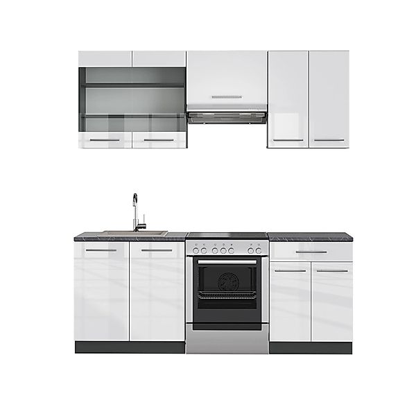 Vicco Fame-Line Küchenzeile Weiß Hochglanz/Anthrazit 200 cm ohne Arbeitspla günstig online kaufen