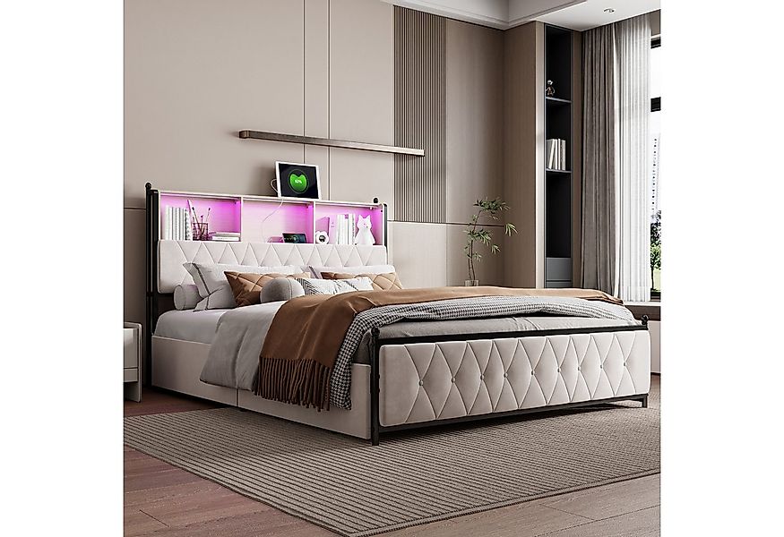 PXloue Polsterbett Doppelbett 180x200 mit LED Licht (Mit Lattenrost und Lad günstig online kaufen