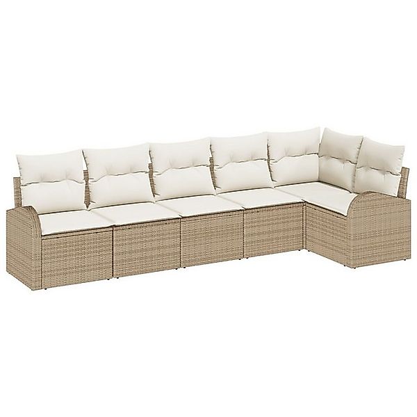 vidaXL Loungesofa 6-teiliges Garten-Sofa-Set mit Kissen Beige Poly Rattan, günstig online kaufen