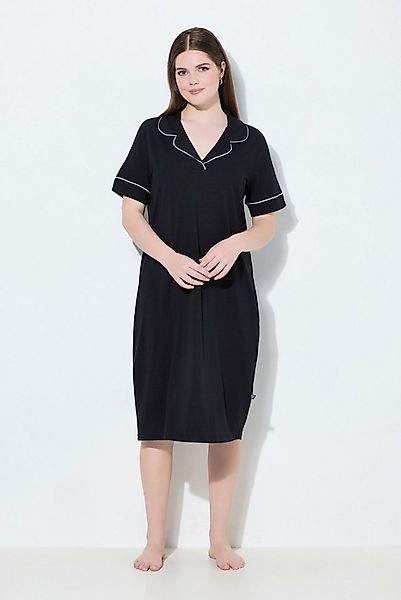 Ulla Popken Nachthemd Nachthemd Zierpaspeln Reverskragen Halbarm günstig online kaufen