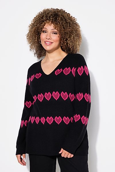 Ulla Popken Strickpullover Pullover Herzen V-Ausschnitt günstig online kaufen