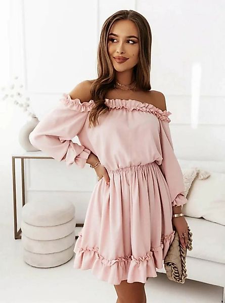 KIKI A-Linien-Kleid Kleid Damen Elegant Hohe Taille Einfarbig Schulterfrei günstig online kaufen