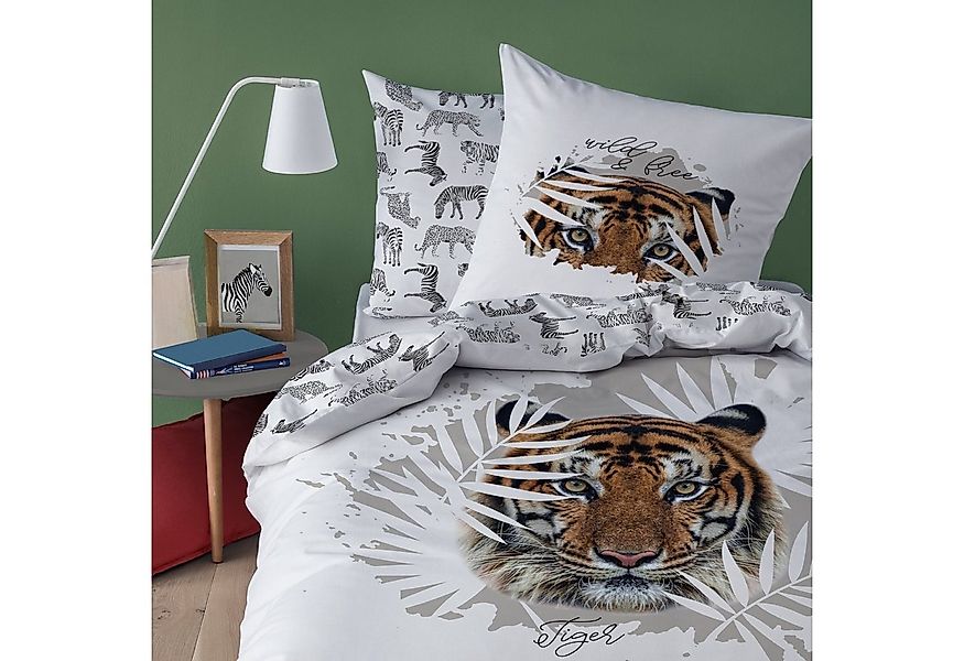 MTOnlinehandel Bettwäsche Tiger 135x200 + 80x80 cm, 100 % Baumwolle, Renfor günstig online kaufen